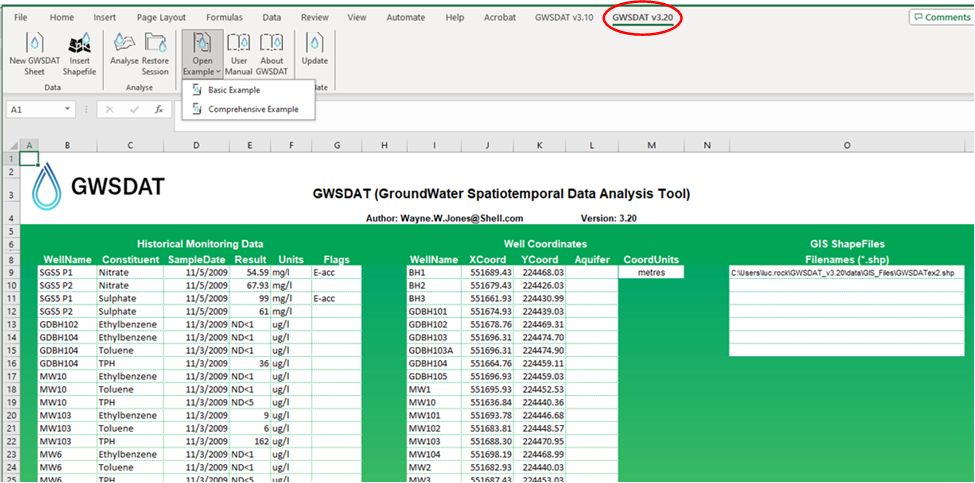 GroundWater Spatiotemporal Data Analysis Tool (GWSDAT)  Excel