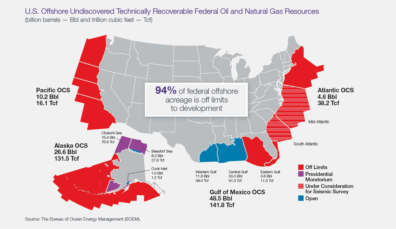 Map: U.S. Offshore technically recoverable resources