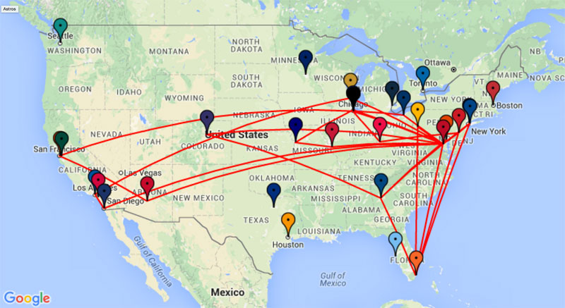 Nationals travel map