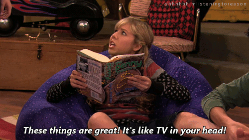 humorous GIF of girl reading a book