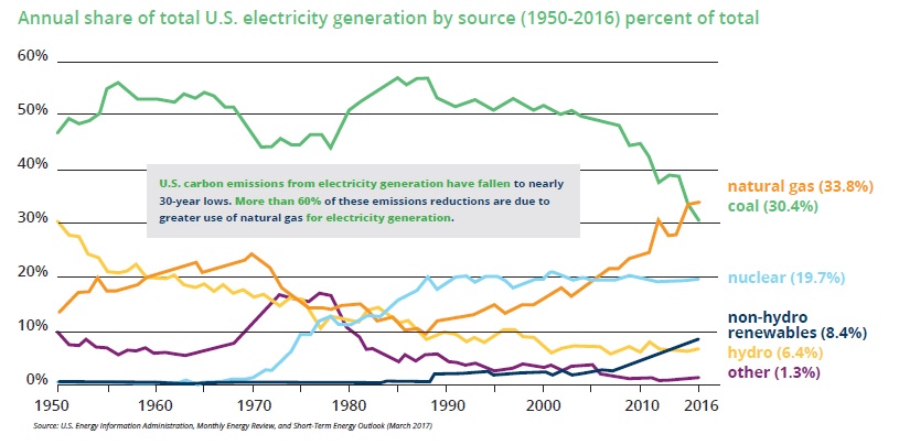 Annual share of electricity generation from natural gas