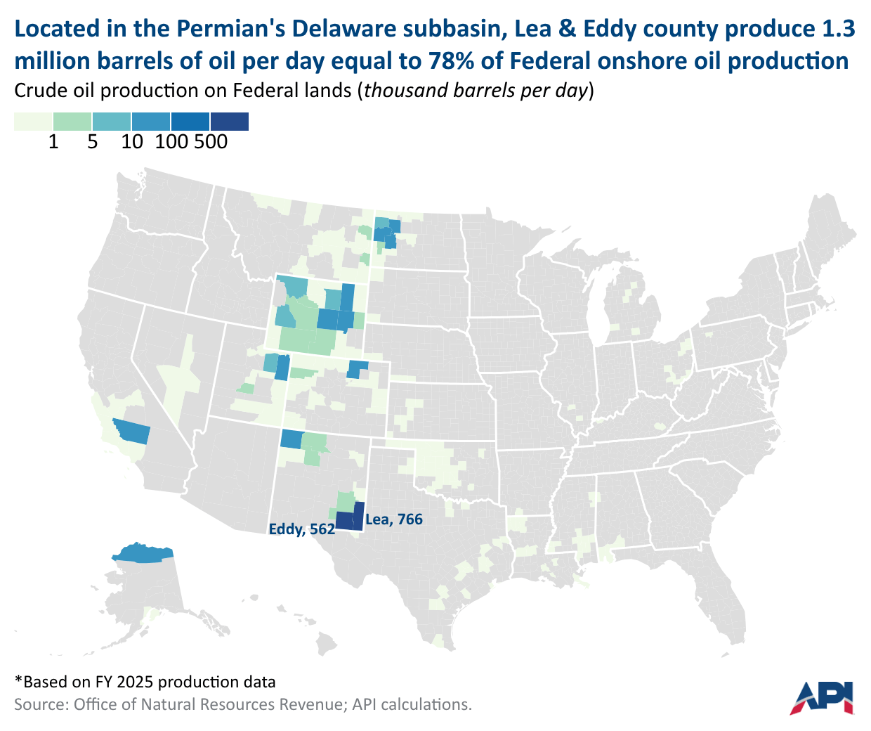 Map showing oil production in the Permian and Delaware Basin regions